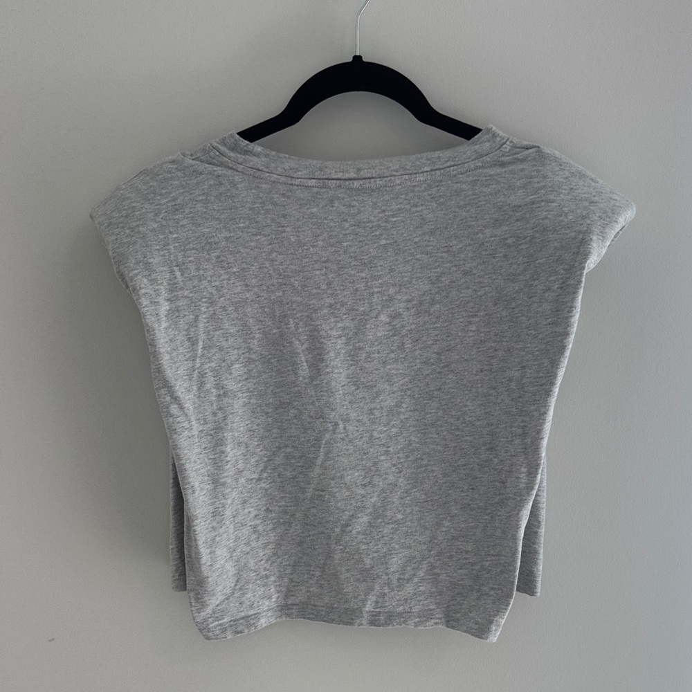 Babaton Grey Shoulder Pad Cap-Sleeve Crop Tee - Picture 4 of 4